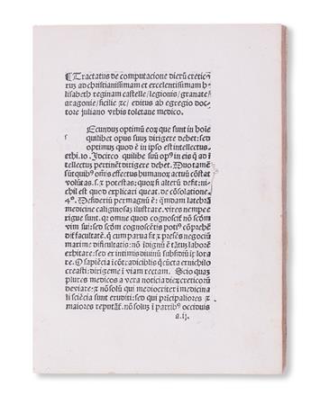 INCUNABULA  GUTIÉRREZ, JULIÁN. De computatione dierum criticarum.  1495